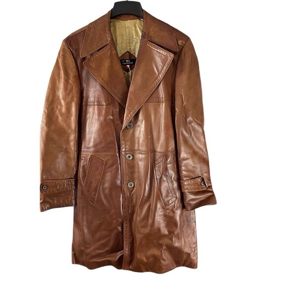 Vintage Cortefiel Brown Buttery Soft Leather Coat Jacket Made in Spain, Size 44